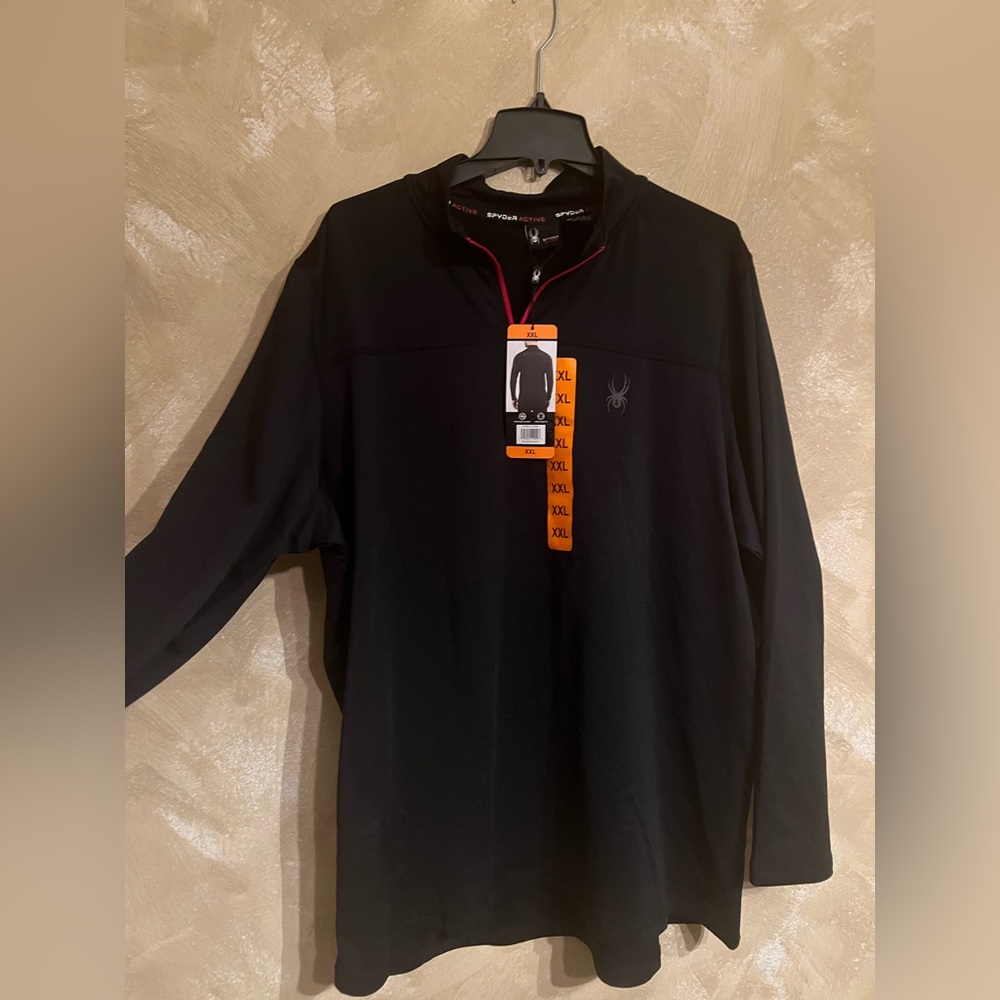 Men’s NWT  Spyder active long sleeve shirt with zipper XXL/TG. Black